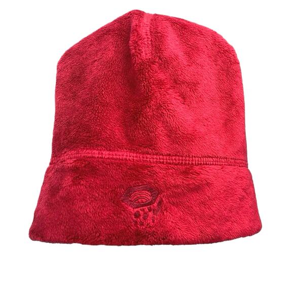 NEW Mountain Hardwear Women's Red Knit Logo Embroidered Fleece Bonnet Beanie L - Picture 1 of 4